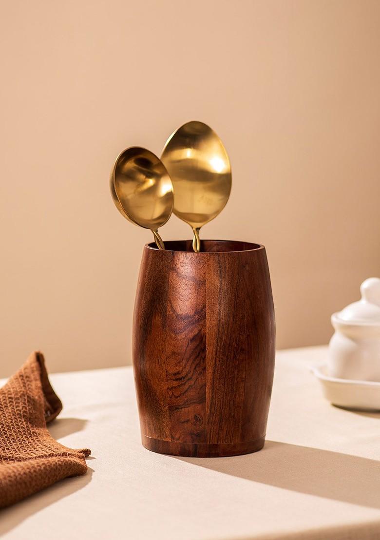 Brown Wooden Modern Cutlery Stand