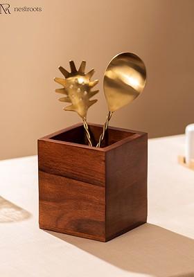 Brown Wooden Cutlery Holder