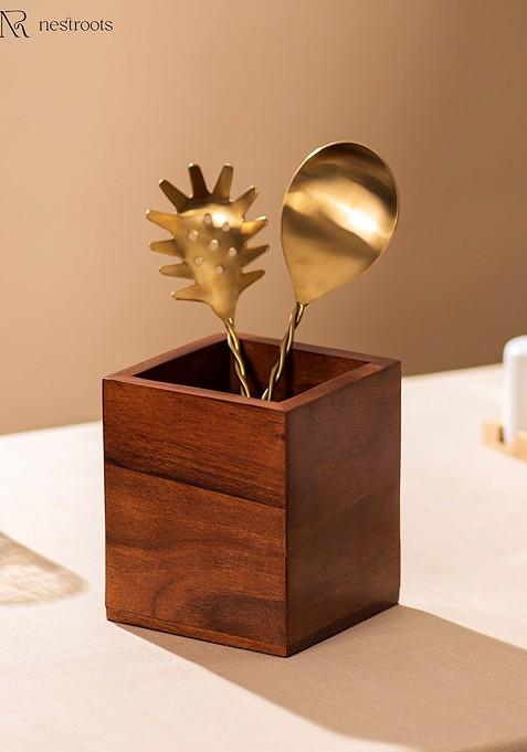 Brown Wooden Cutlery Holder
