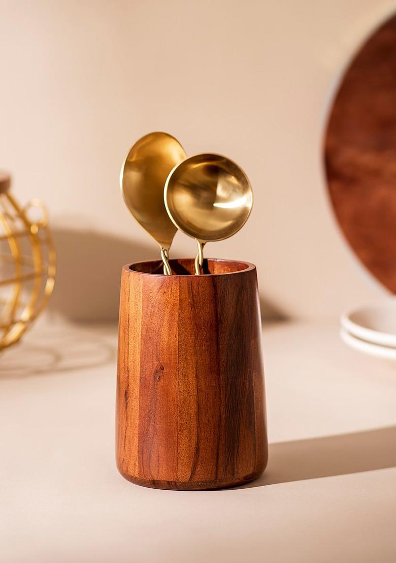 Brown Wooden Cutlery Holder