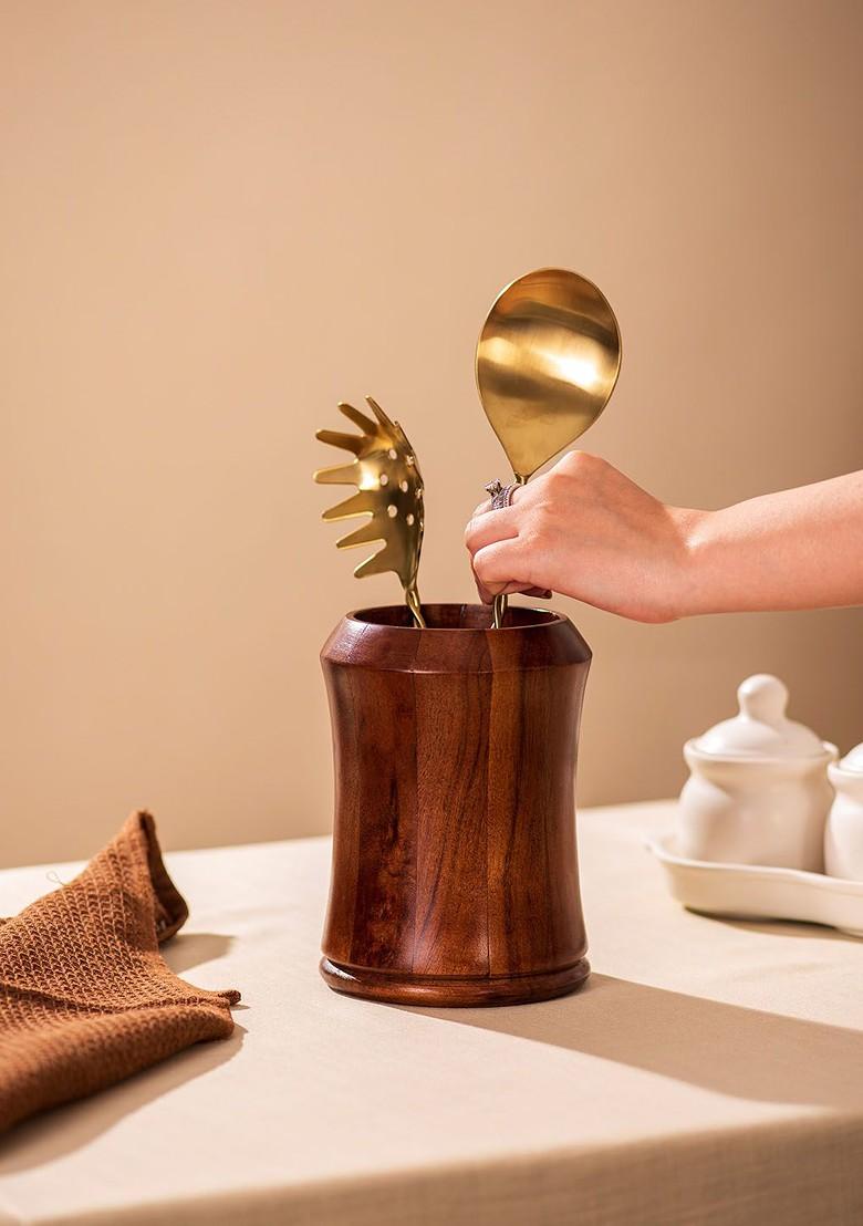 Brown Wooden Cutlery Holder