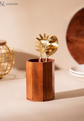 Brown Wooden Cutlery Holder