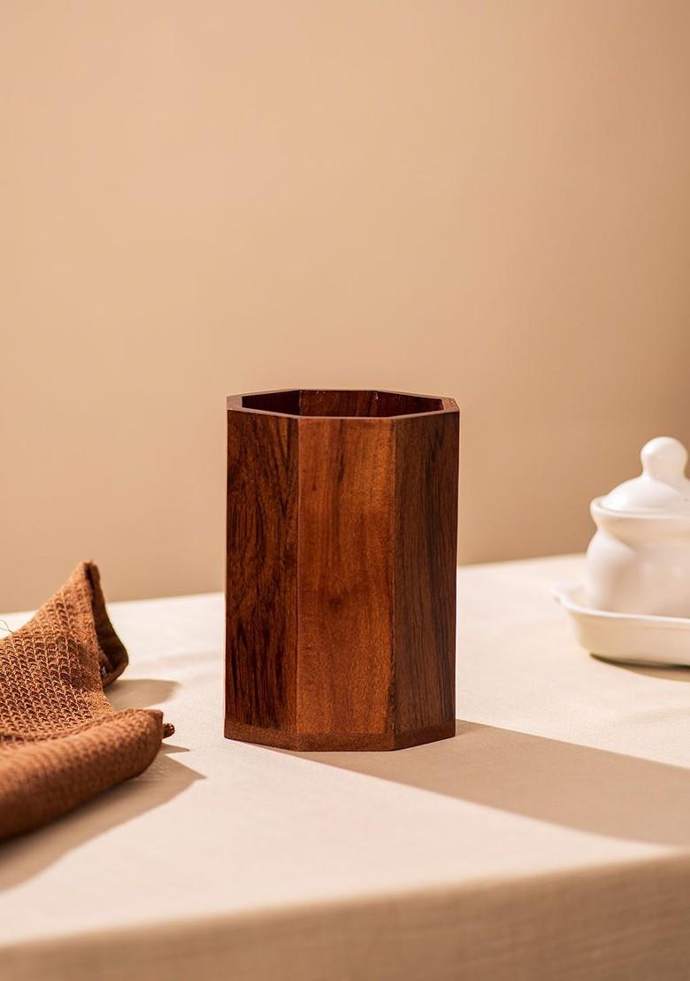 Brown Wooden Cutlery Holder