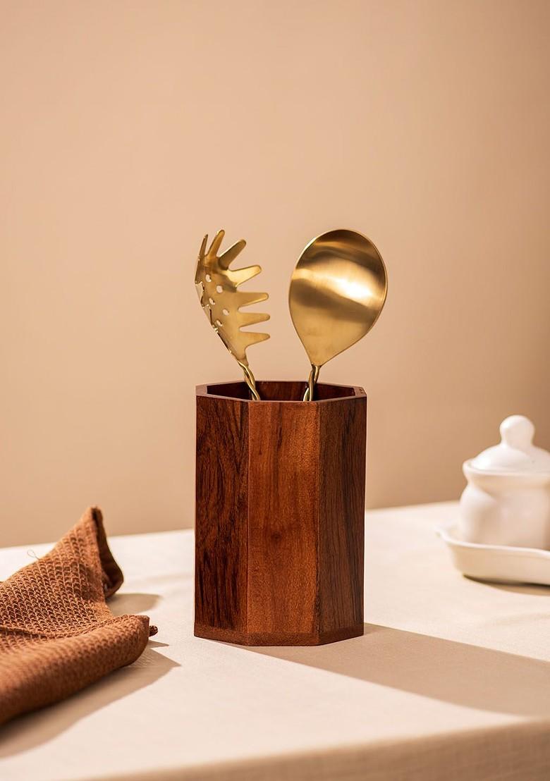 Brown Wooden Cutlery Holder