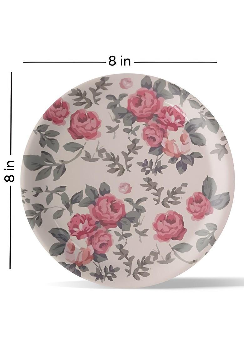 Pink And Green Floral Printed Ceramic Wall Plate