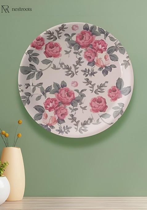 Pink And Green Floral Printed Ceramic Wall Plate