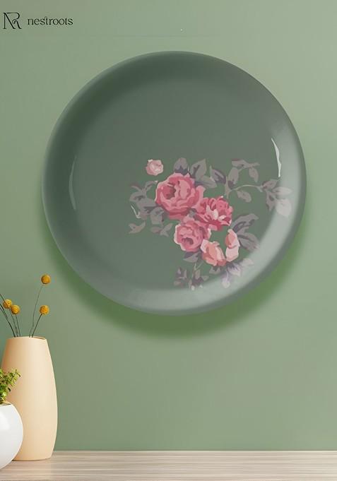 Green And Pink Floral Printed Ceramic Wall Plate