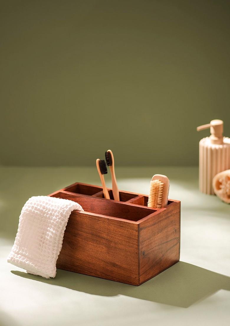 Brown Wooden Cutlery Holder