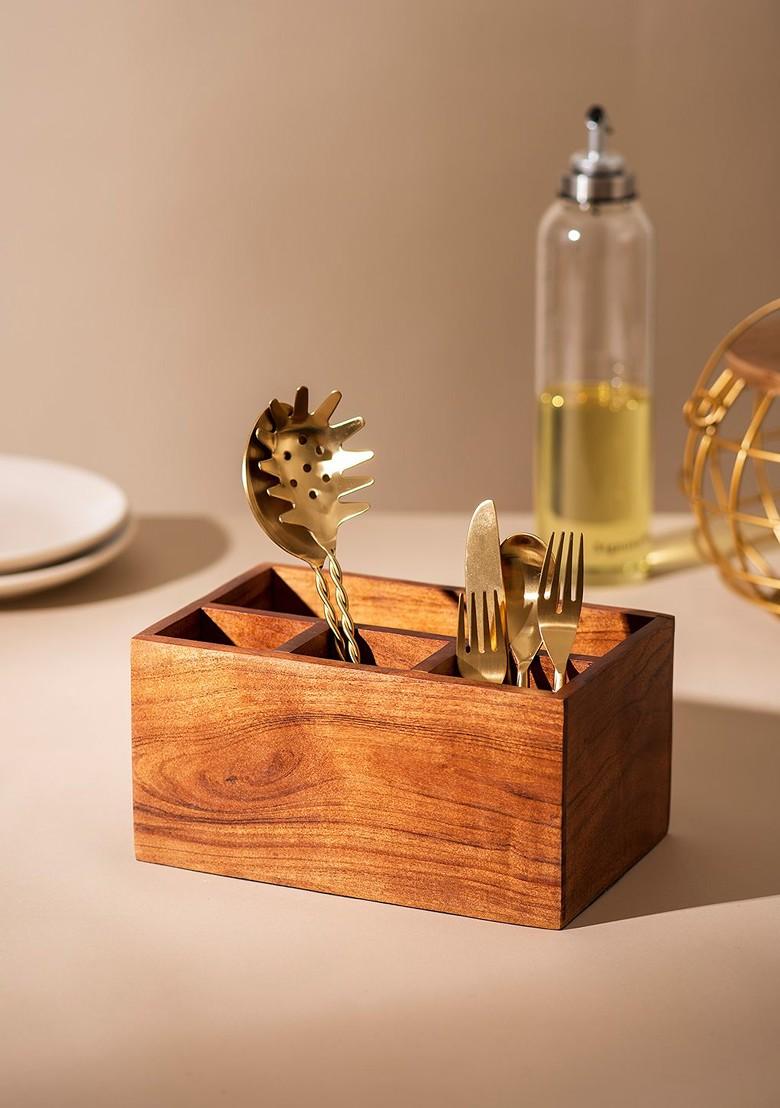 Brown Wooden Cutlery Holder