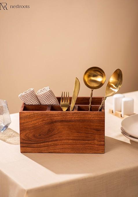 Brown Wooden Cutlery Holder