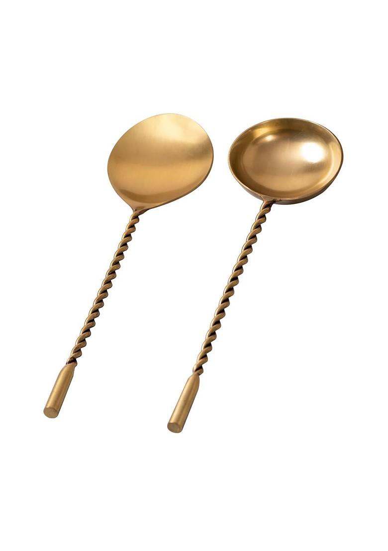 Set Of 2 Golden Dessert Serving Spoons With Long Handle
