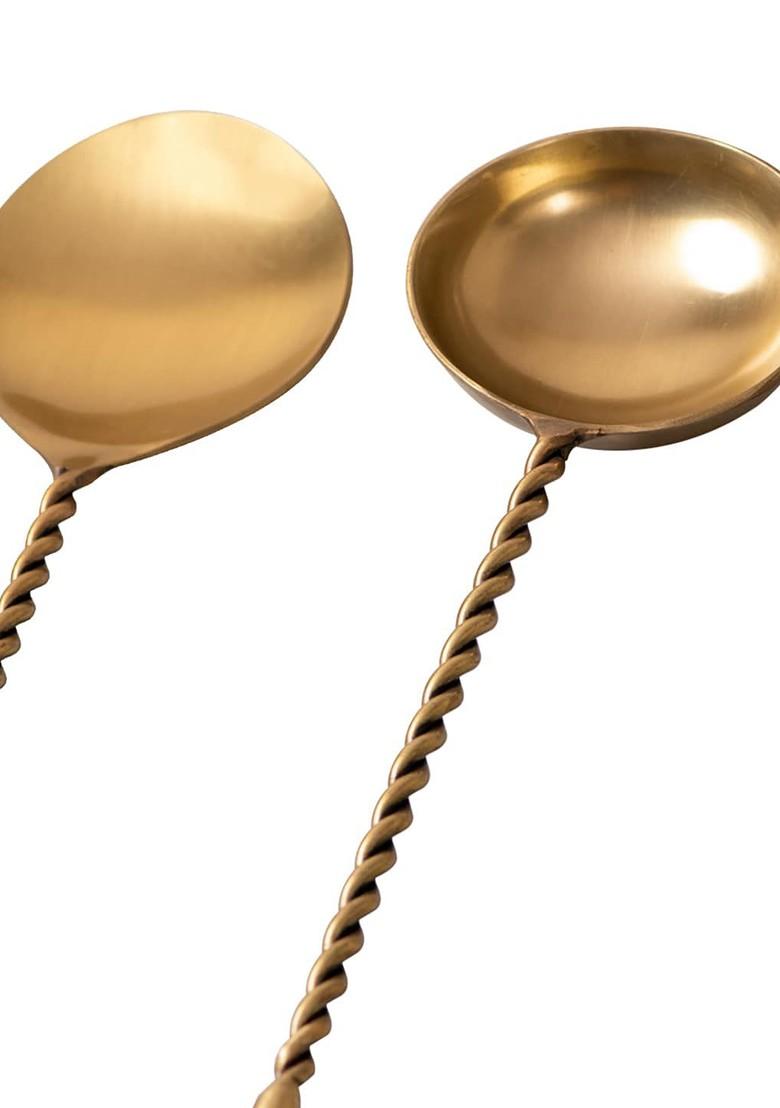 Set Of 2 Golden Dessert Serving Spoons With Long Handle