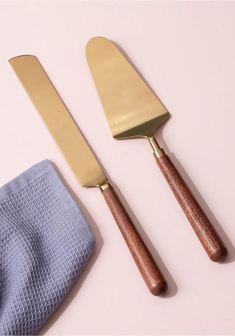 Brown 2 Pieces Cake Cutting Knife And Spatula