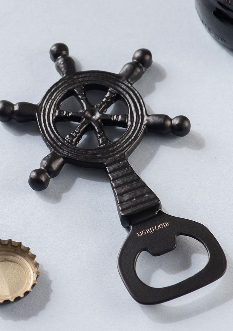 Black Stainless Steel Ship Steering Wheel Design Bottle Opener