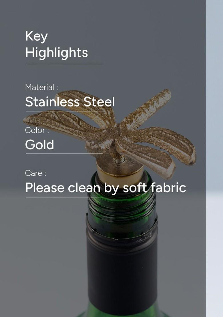 Golden Stainless Steel Dragonfly Design Mocktail Bottle Stopper