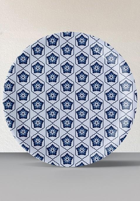 Blue And White Geometric Printed Metal Wall Decor