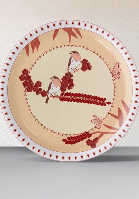Beige And Maroon Printed Ceramic Wall Plate