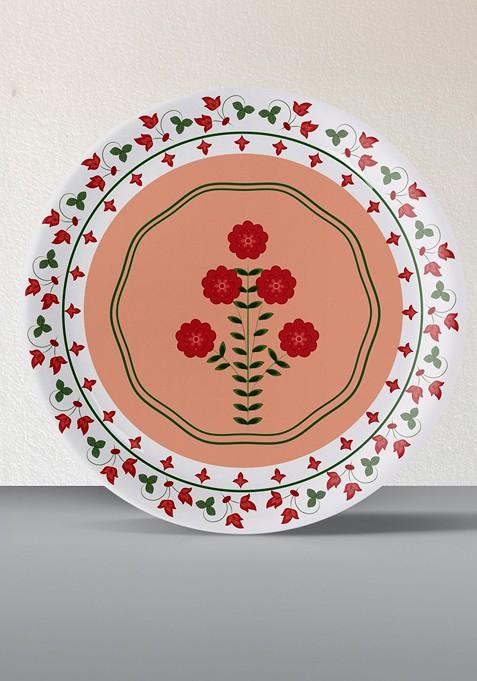 White And Peach Tropical Round Printed Metal Wall Plates
