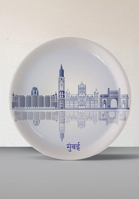 White And Blue Printed Ceramic Wall Plate