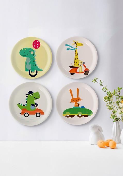 White And Yellow 4 Pieces Printed Ceramic Wall Plate