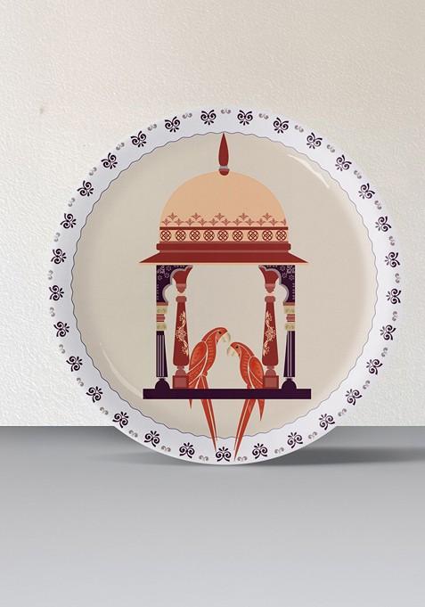 White And Beige Harmony Of Nature And Artistry Printed Ceramic Wall Plate