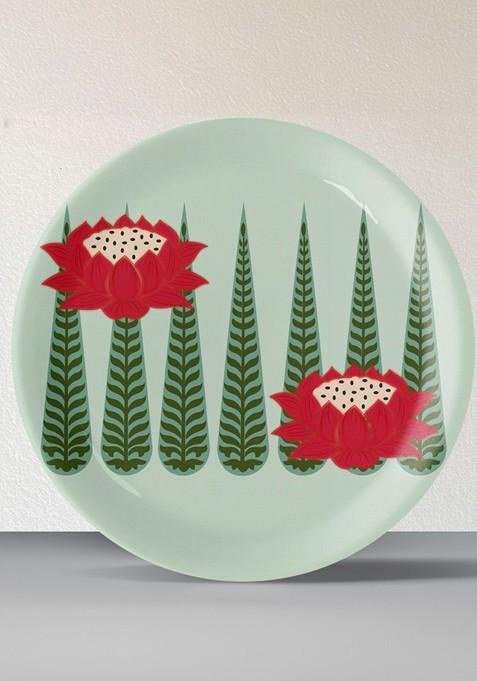 Green And Red Floral Printed Metal Wall Decor