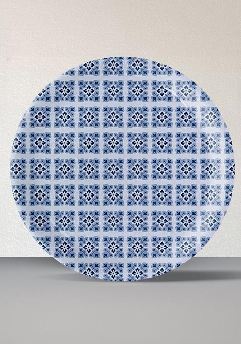 Everyday Art White And Blue Printed Ceramic Wall Plate