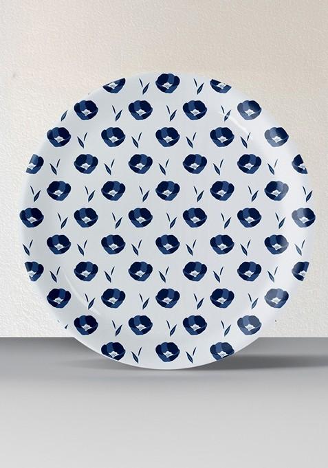 White And Blue 1 Piece Pottery Inspired Printed Ceramic Wall Plates