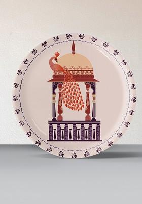 White And Violet Ceramic Printed Wall Plate Decor