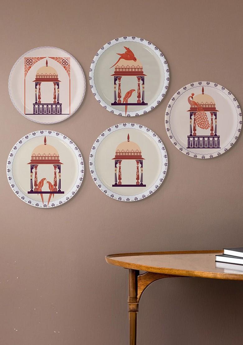 White And Violet Ceramic Printed Wall Plate Decor