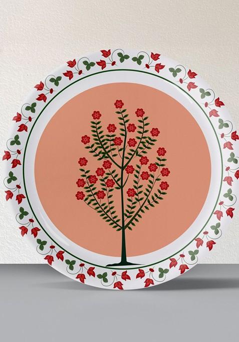 Beige And White Mughal Garden Printed Ceramic Wall Plate