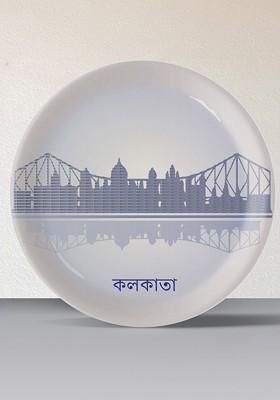 Grey And Blue Printed Ceramic Wall Plate