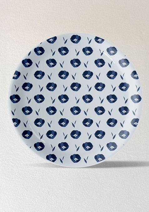 White And Blue Geometric Printed Metal Wall Plates