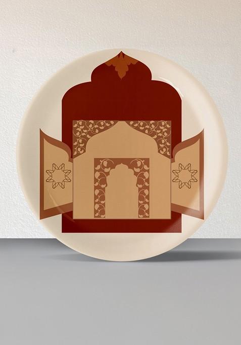 Cream Colored And Brown Printed Ceramic Wall Decor