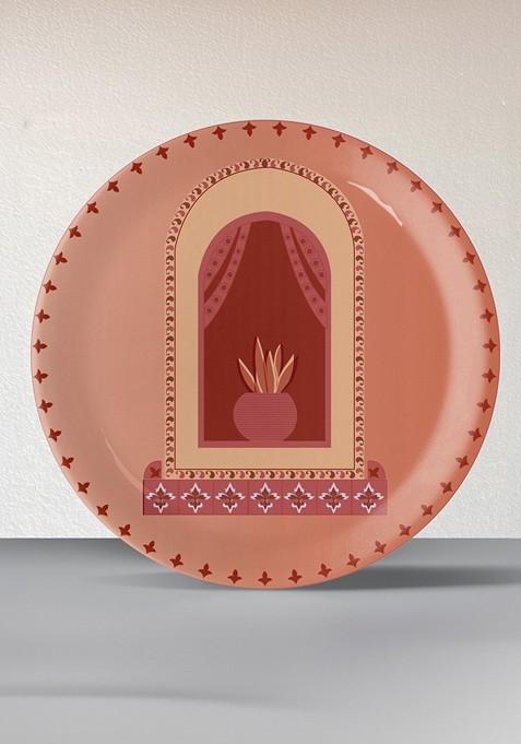 Beige And Red Printed Ceramic Wall Plate