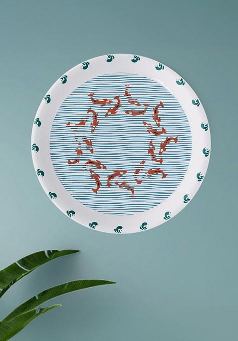 White And Blue SeaInspired Fish Abstract Printed Wall Plate