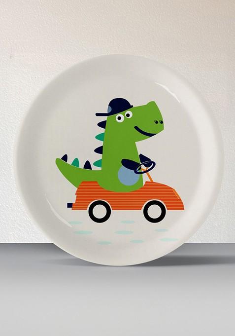 White And Green Printed Ceramic Wall Plate