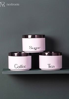 Pink And Black 3 Pieces Canister Jars