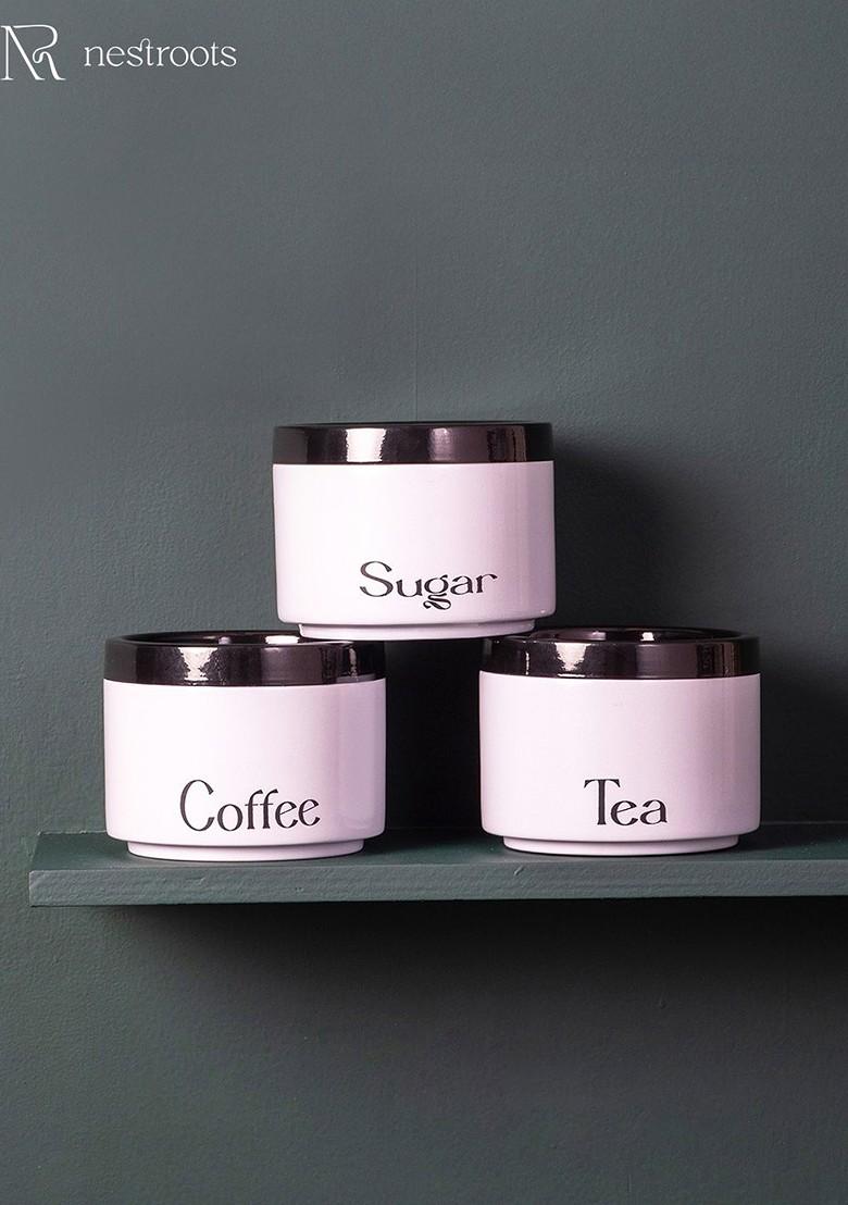 Pink And Black 3 Pieces Canister Jars
