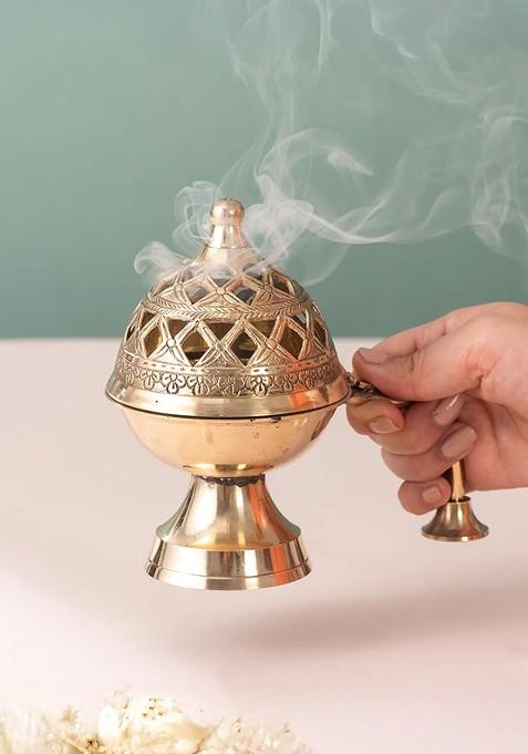 Golden Toned Textured Turtle Incense Holder