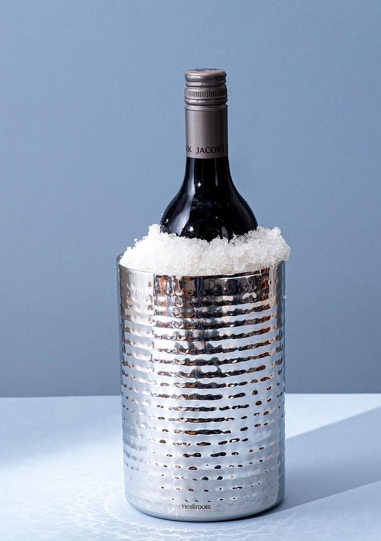 Silver Toned Textured Stainless Steel Ice Bucket