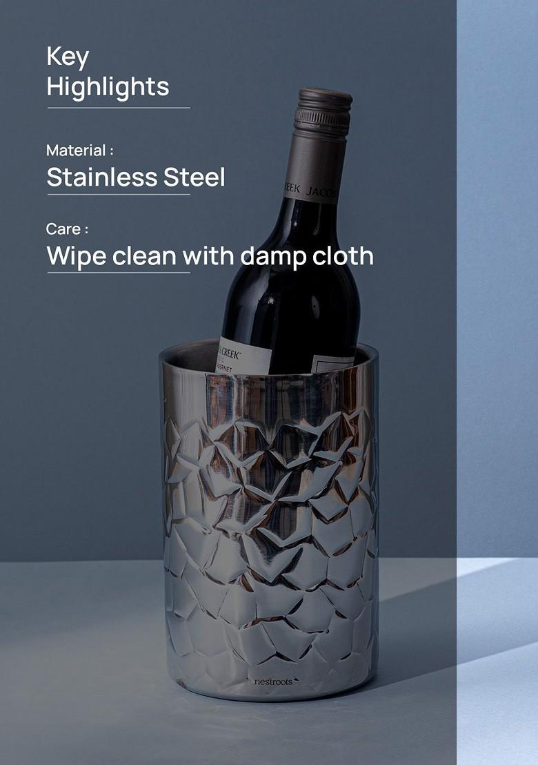 Silver Toned Textured Stainless Steel Ice Bucket