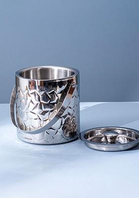 Silver Toned Textured Double Walled Stainless Steel Ice Bucket