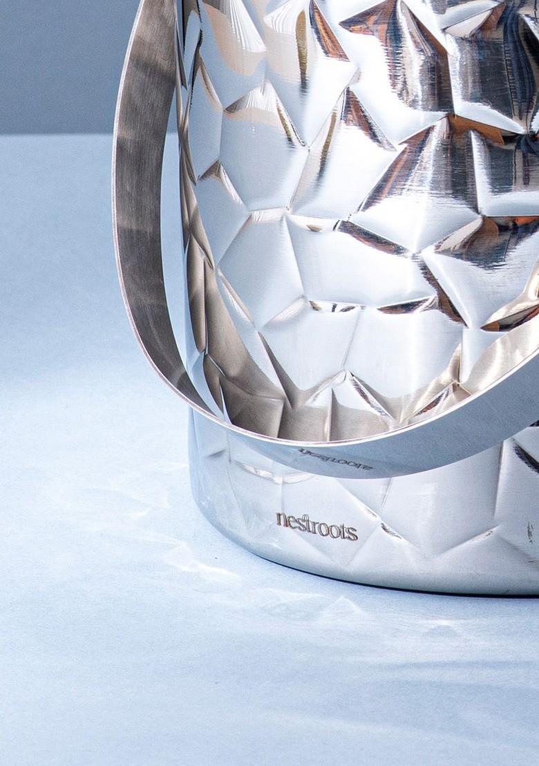 Silver Toned Textured Double Walled Stainless Steel Ice Bucket