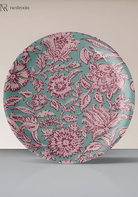 Green And Pink Floral Printed Wall Plate