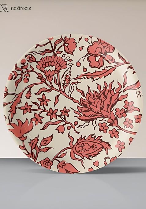 Beige And Red Floral Printed Wall Plate