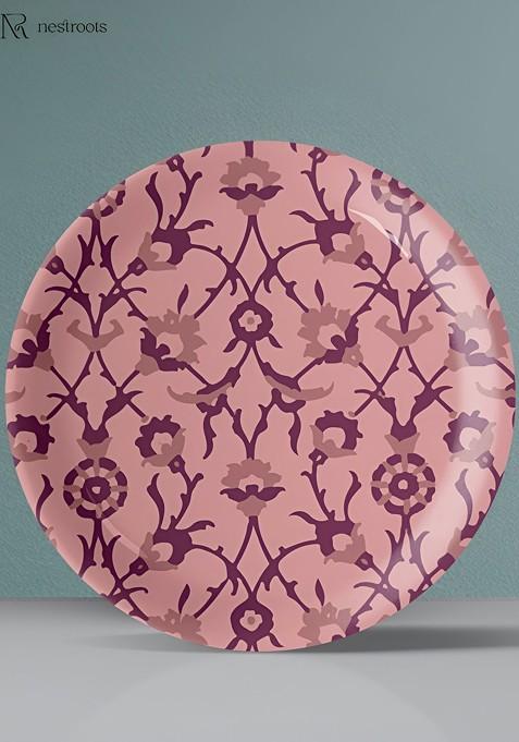 Peach And Brown Ikat Print Porcelain Wall Plate