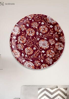 Maroon And Orange Floral Printed Porcelain Wall Plate