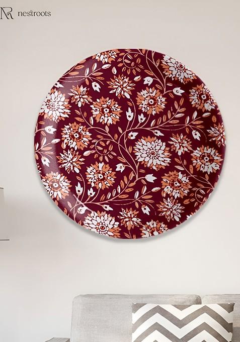 Maroon And Orange Floral Printed Porcelain Wall Plate