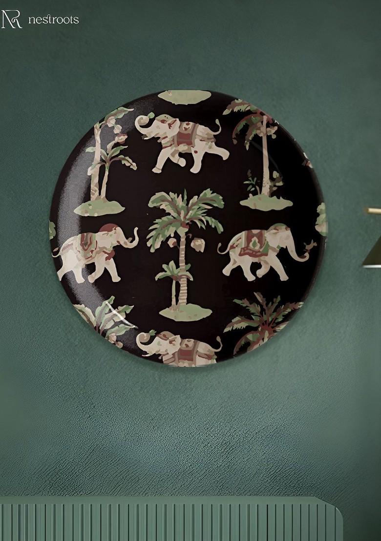 Black And Beige Rajasthani Traditional Print Ceramic Wall Decor Plate